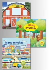 Mano gyvūnai + Mano miestas + Mano ūkis. Dėliok, spalvink, kurk (Trijų knygelių komplektas)
